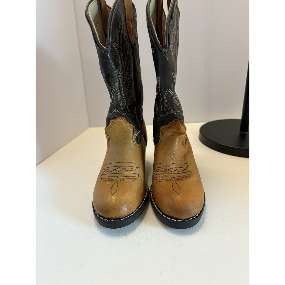 Westex Kids Brown Black Leather Western Cowboy Boots Size 8.5 D Made in USA